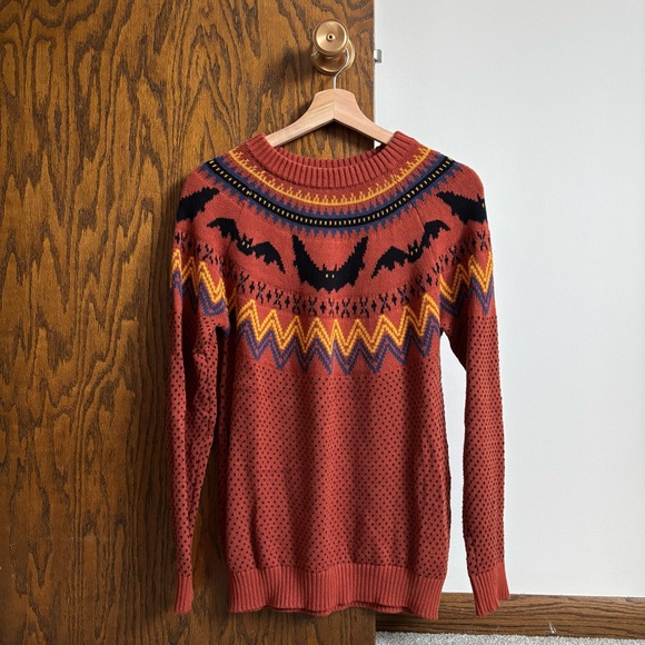 Modcloth Sweaters - Modcloth Size Small Orange Bat Fair Isle Festive Halloween Crew Neck Sweater